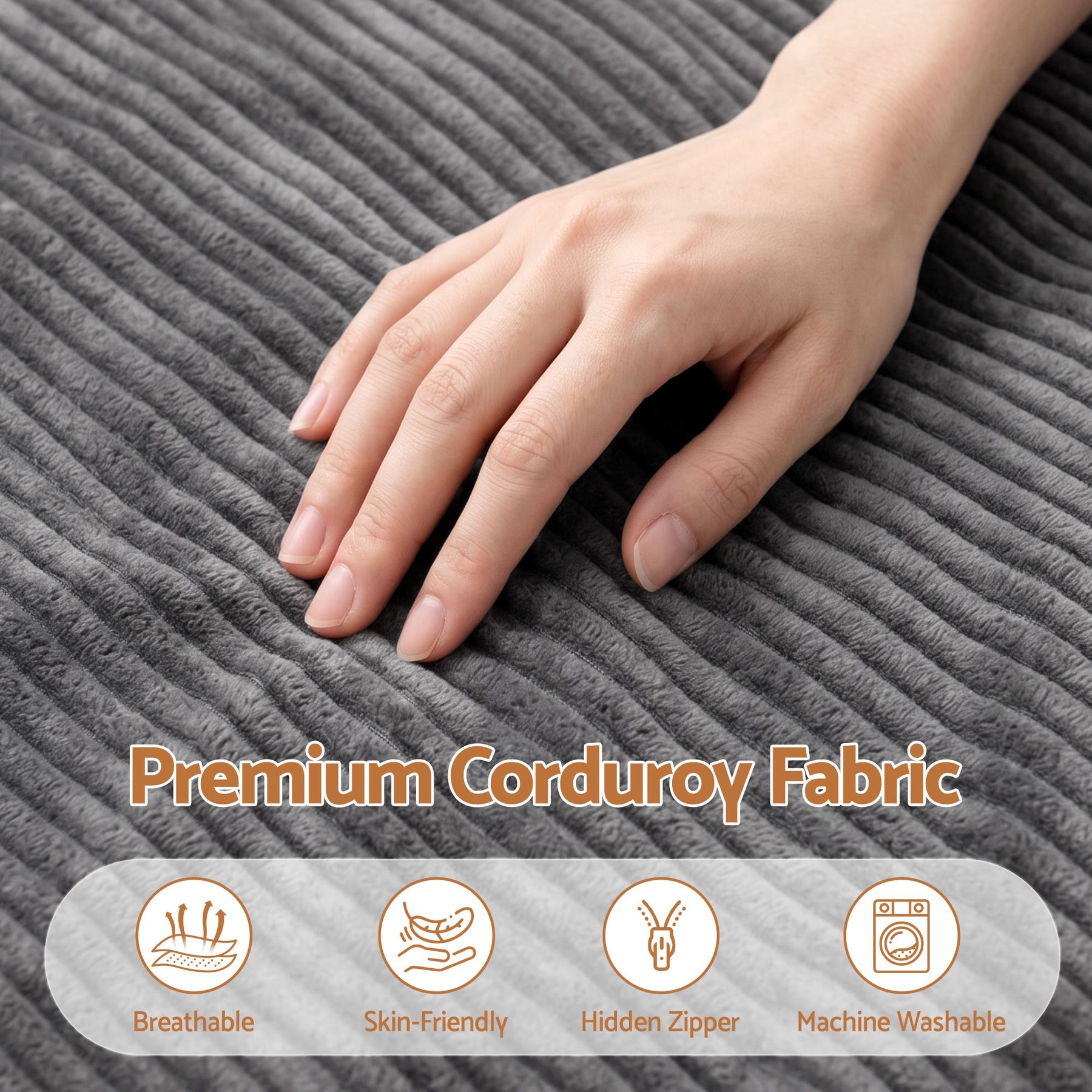 Artiss 3 in 1 Corduroy Bean Bag Chair Cover Grey