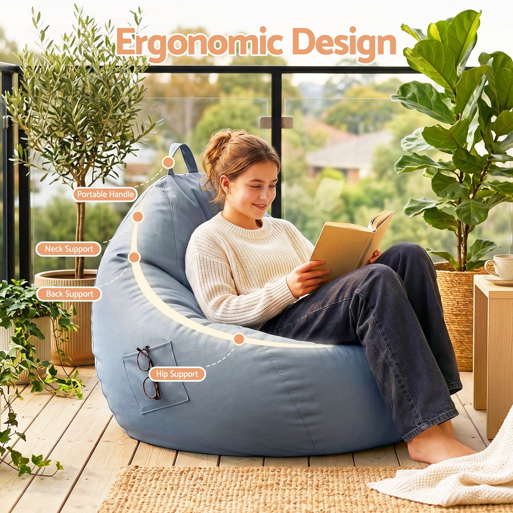 Artiss Splash-Proof Outdoor Bean Bag Chair Cover - Grey