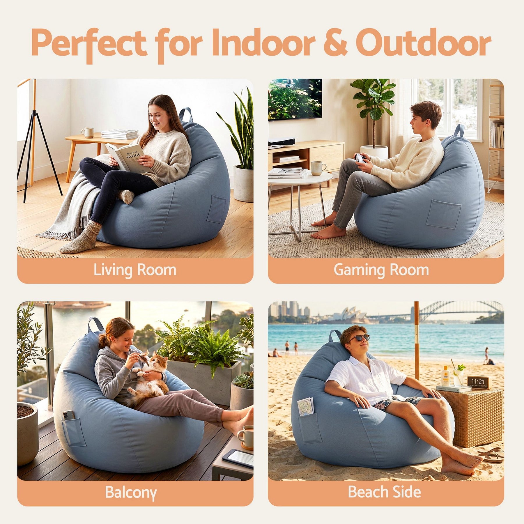 Artiss Splash-Proof Outdoor Bean Bag Chair Cover - Grey
