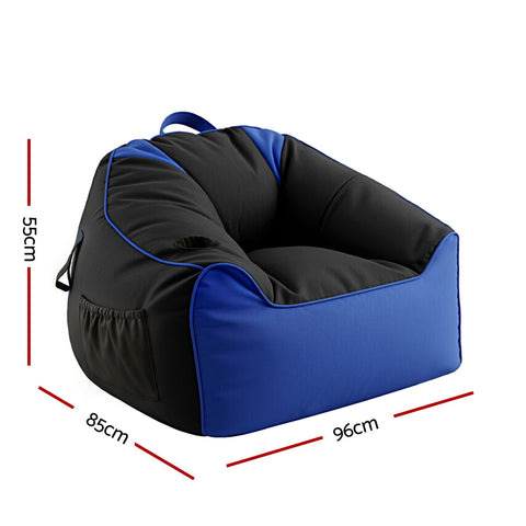 Artiss Gaming Bean Bag Chair Cover with Cup Holder - Blue & Black