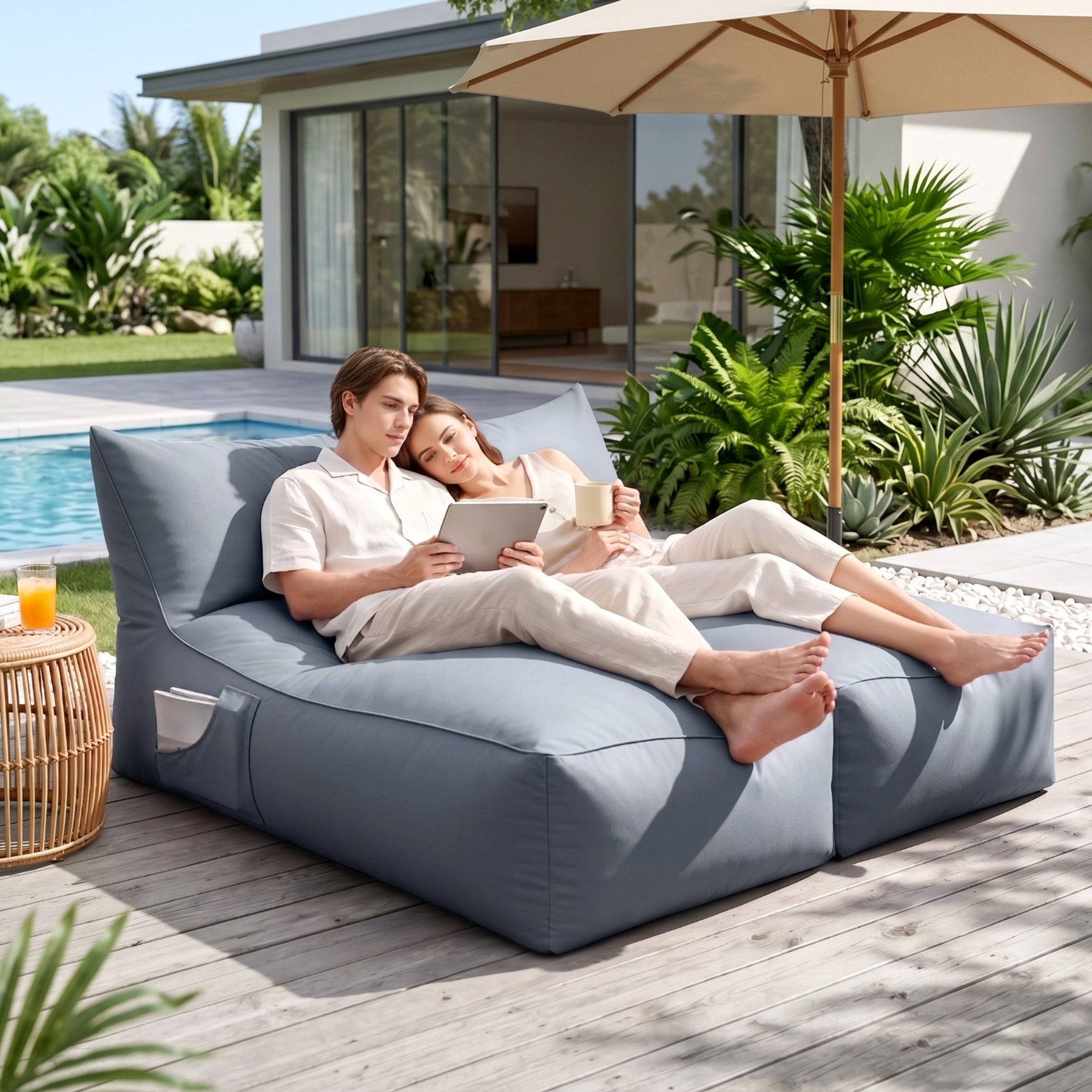 Artiss Outdoor 2 Seater Bean Bag Chair Cover Grey