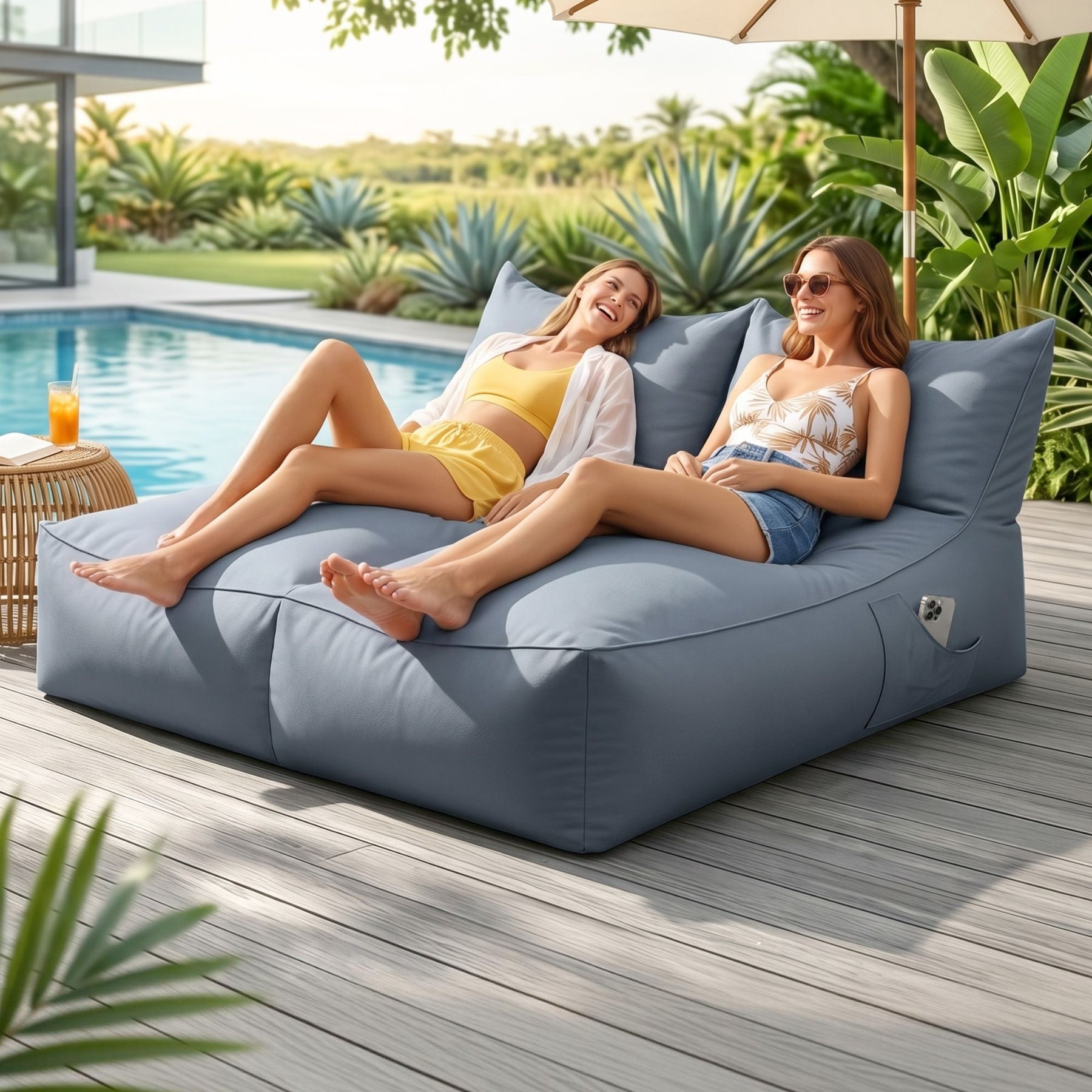 Artiss Outdoor 2 Seater Bean Bag Chair Cover Grey