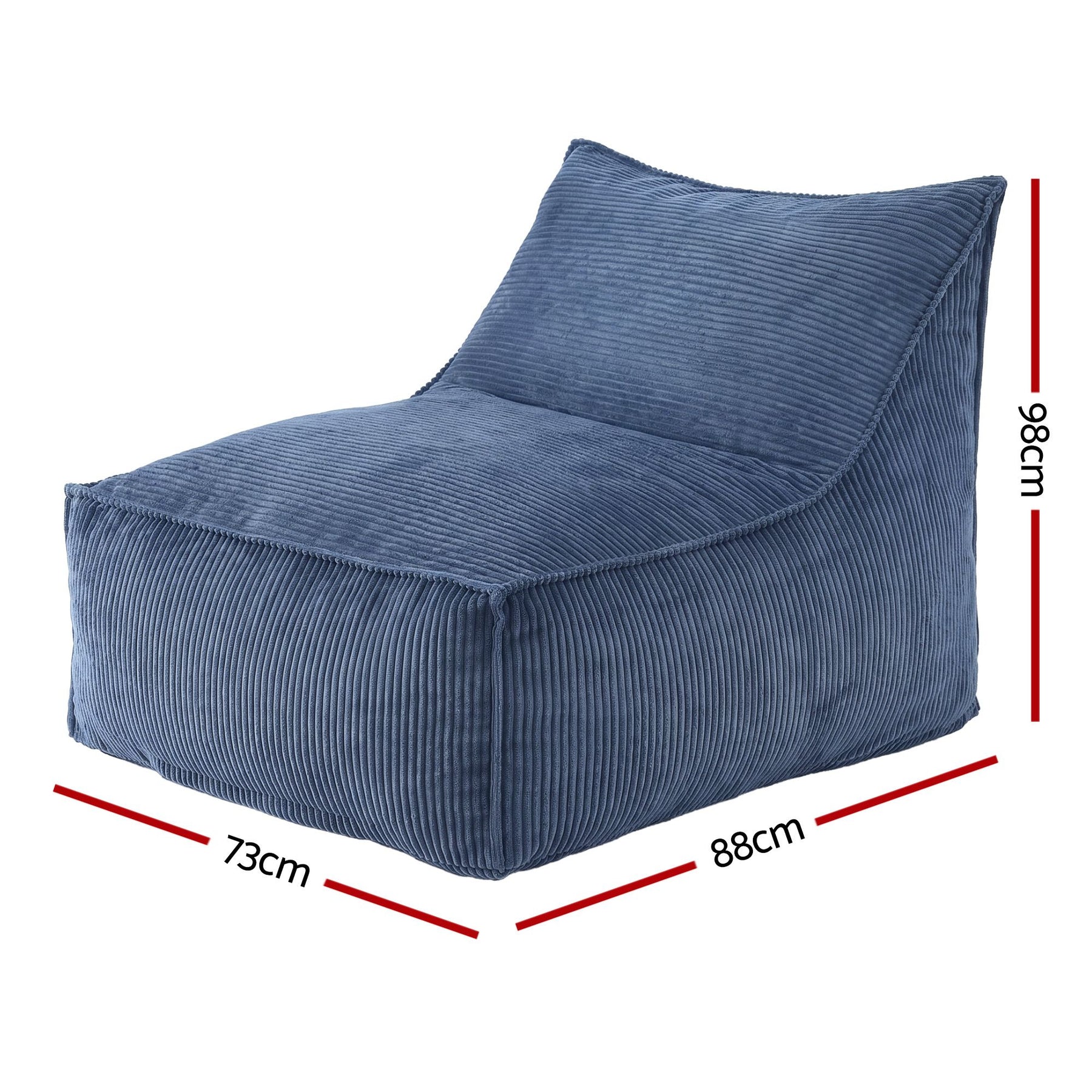Artiss Corduroy L-Shaped Bean Bag Chair Cover - Blue