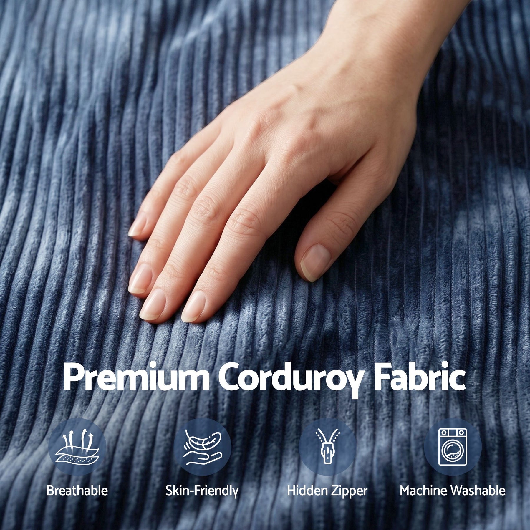 Artiss Corduroy L-Shaped Bean Bag Chair Cover - Blue