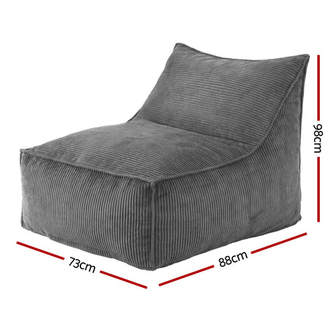Artiss Corduroy L-Shaped Bean Bag Chair Cover - Grey