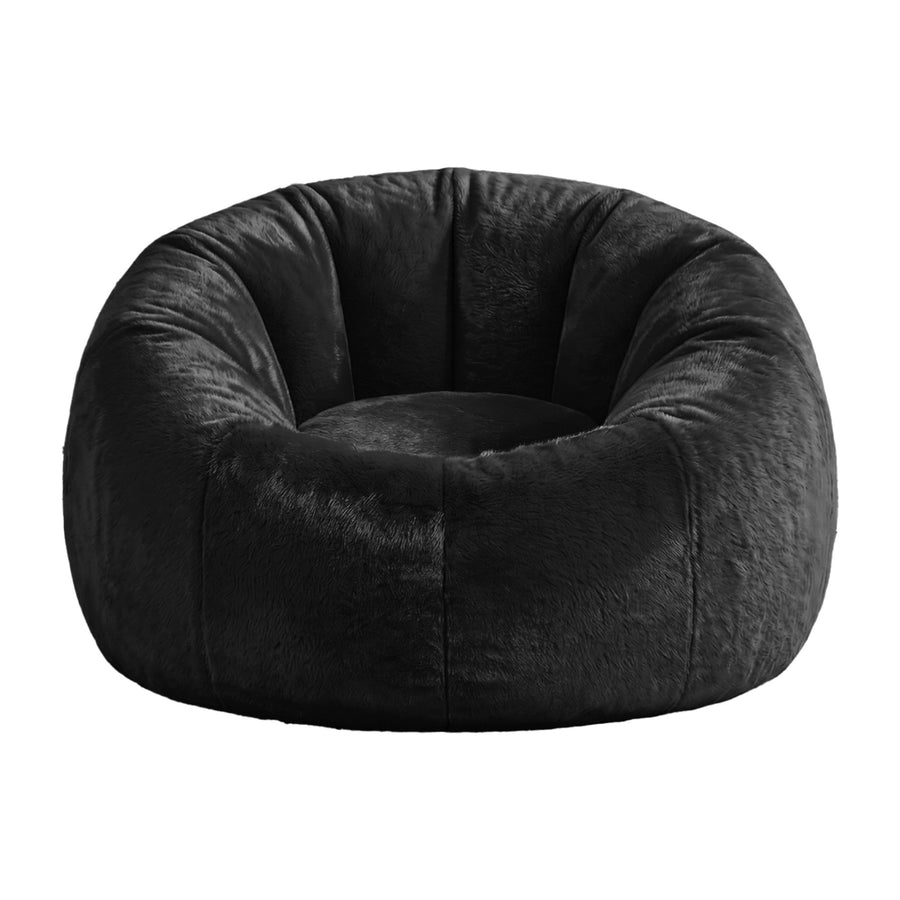 Artiss Faux Fur Round Bean Bag Chair Cover - Black
