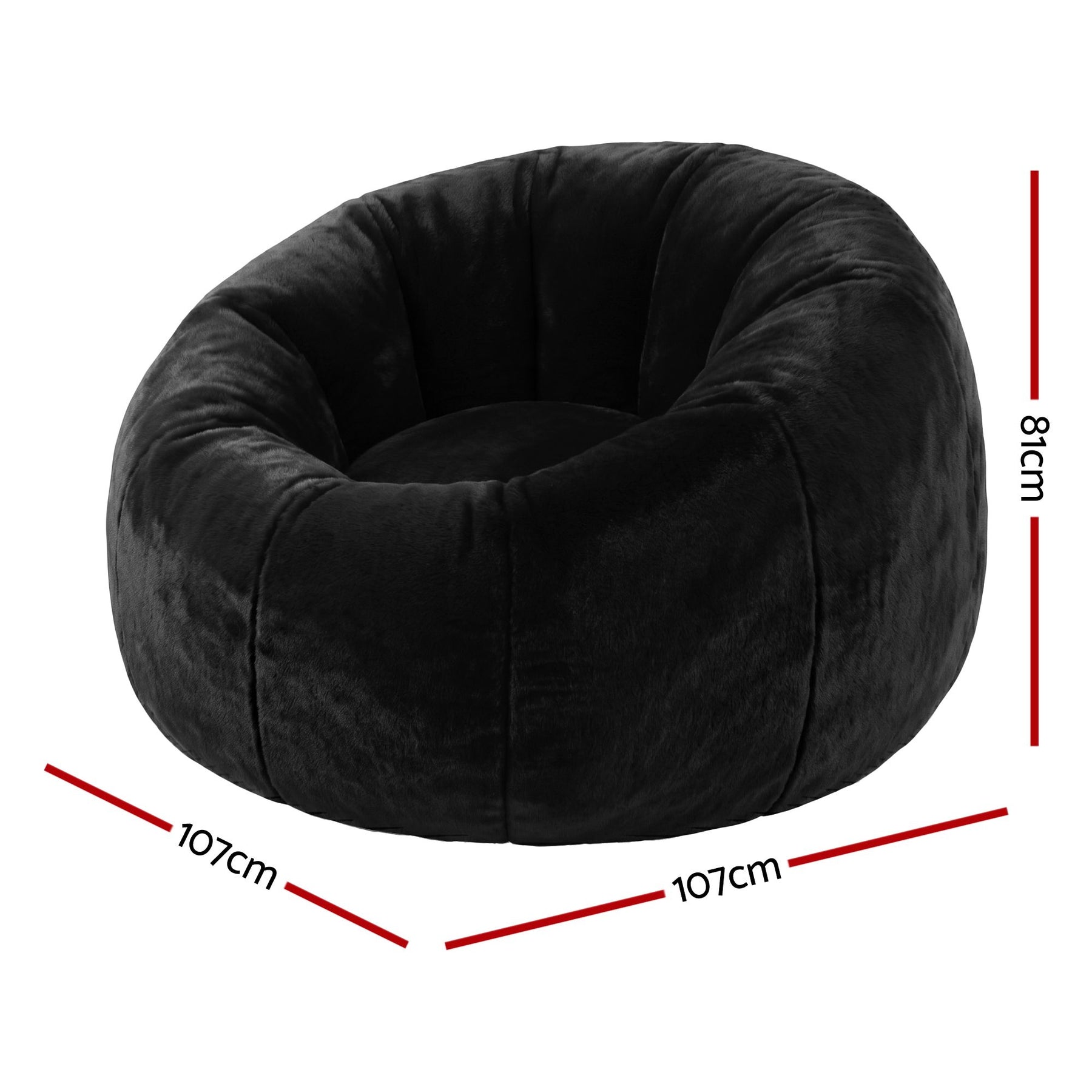 Artiss Faux Fur Round Bean Bag Chair Cover - Black
