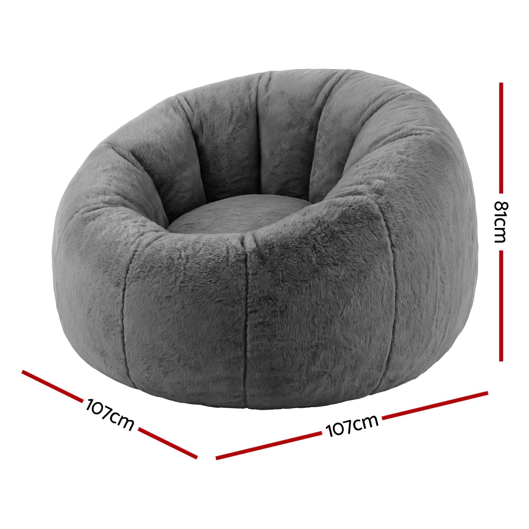 Artiss Faux Fur Round Bean Bag Chair Cover - Grey