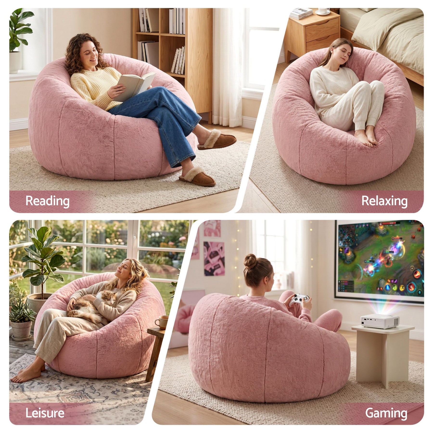 Artiss Faux Fur Round Bean Bag Chair Cover - Pink