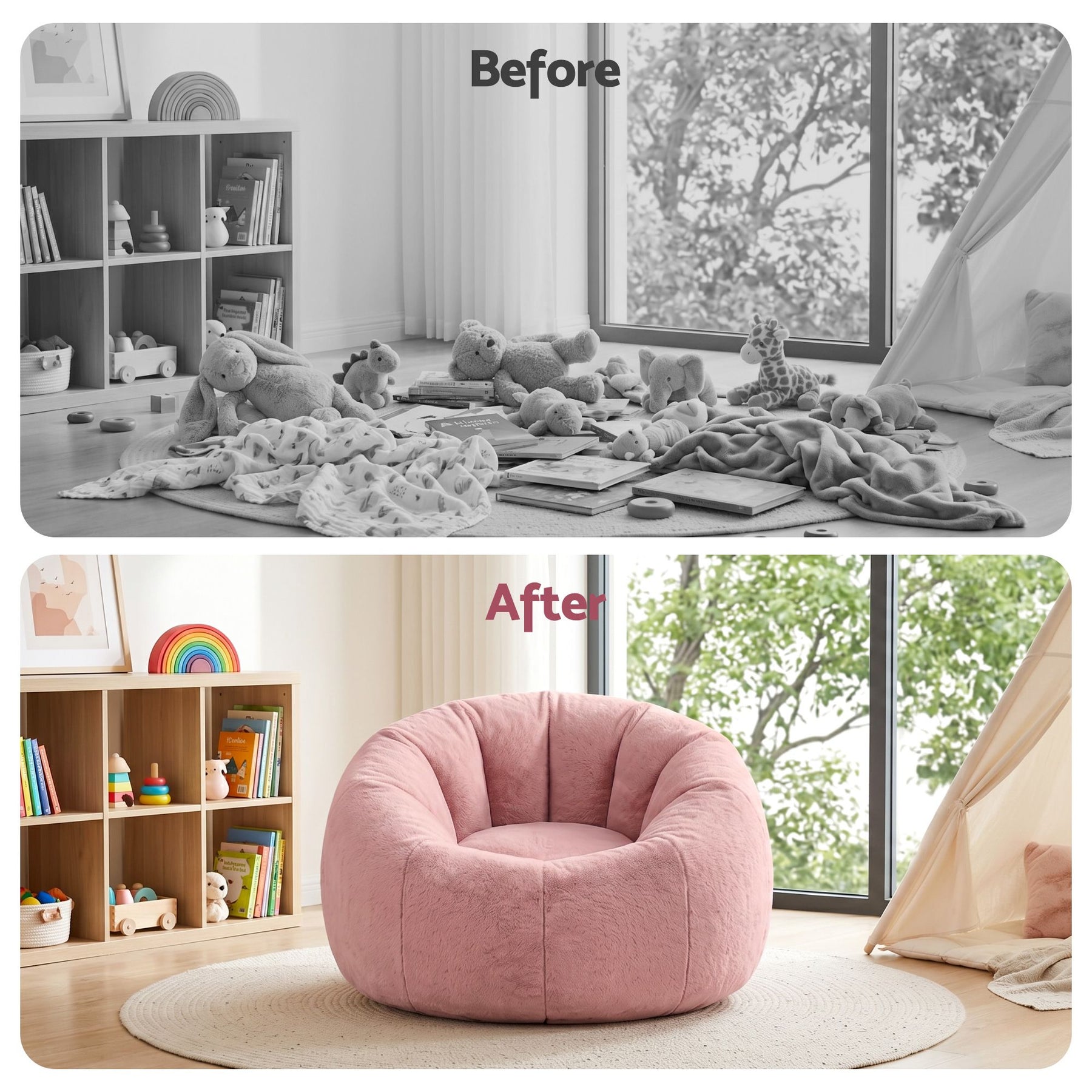 Artiss Faux Fur Round Bean Bag Chair Cover - Pink
