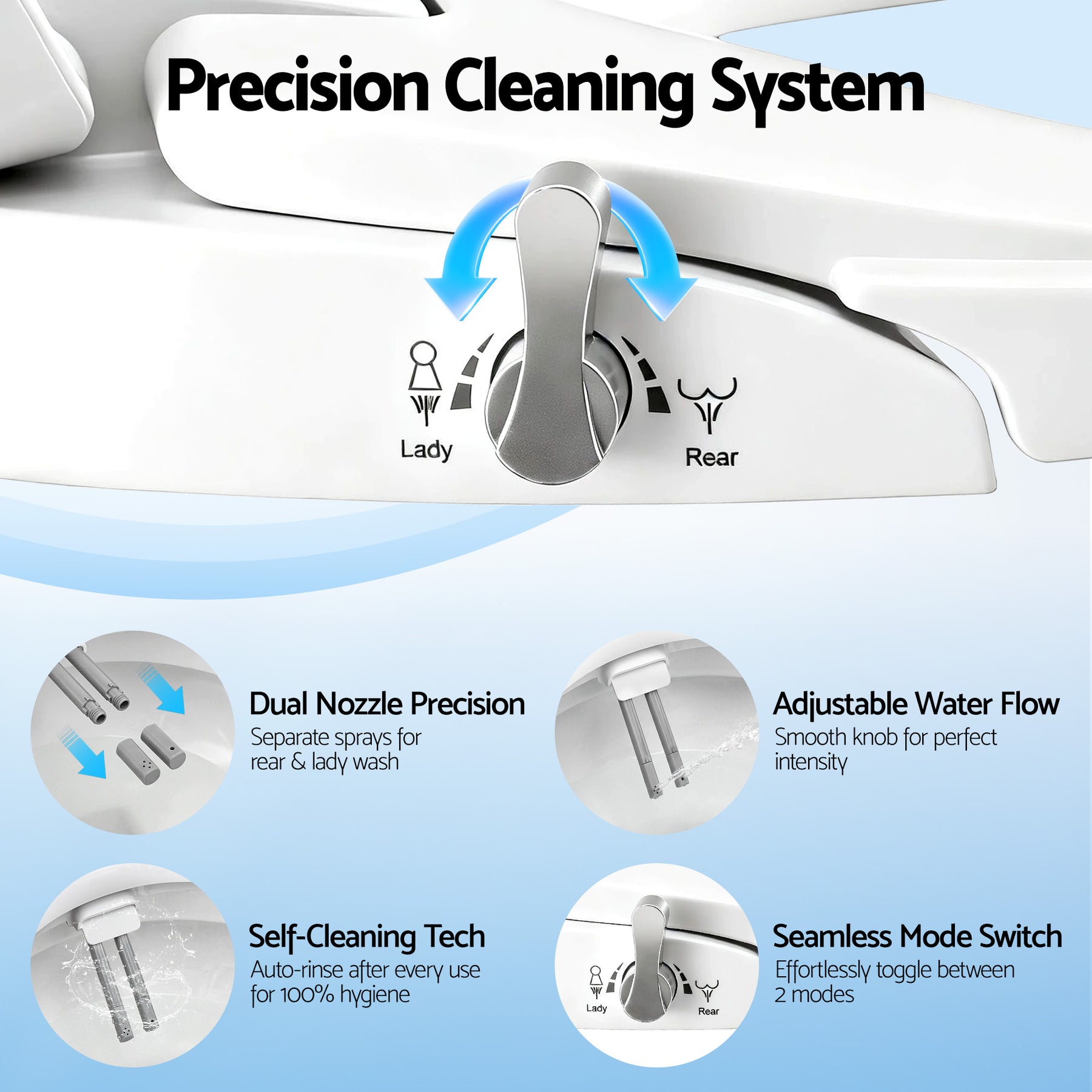 Cefito Non Electric Bidet Toilet Seat D-Shape Dual Nozzle Soft Close WaterMark DIY - SuperSaverAU - view 6