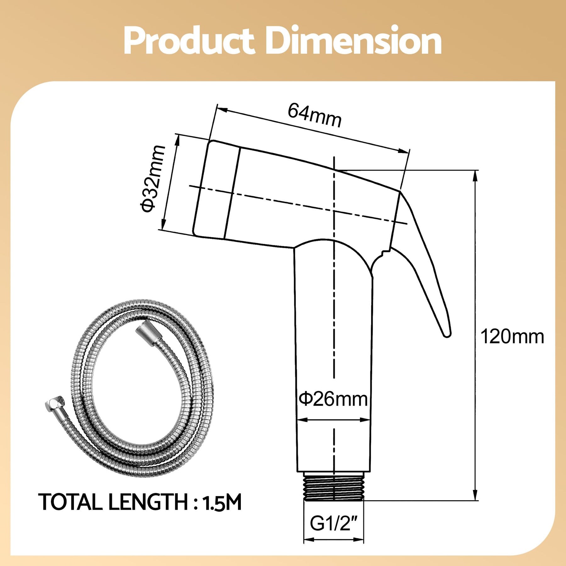 Cefito Handheld Bidet Sprayer for Toilet 1.5m Stainless Steel Hose Jet Spray for Feminine Wash Cloth Diaper Pet Bath Adjustable Pressure Bidet Attachment with G1/2 Valve Silver - SuperSaverAU - view 3