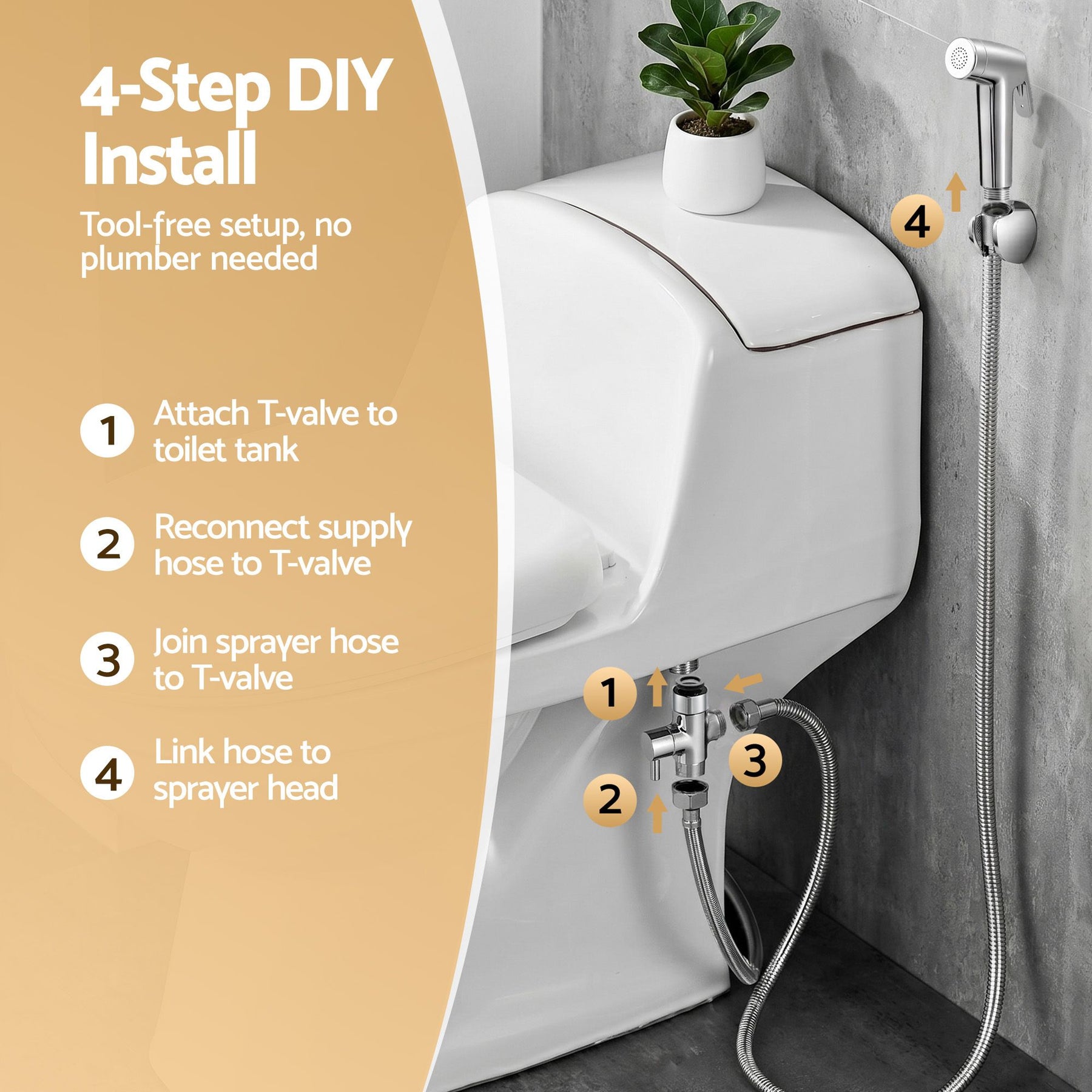 Cefito Handheld Bidet Sprayer for Toilet 1.5m Stainless Steel Hose Jet Spray for Feminine Wash Cloth Diaper Pet Bath Adjustable Pressure Bidet Attachment with G1/2 Valve Silver - SuperSaverAU - view 9