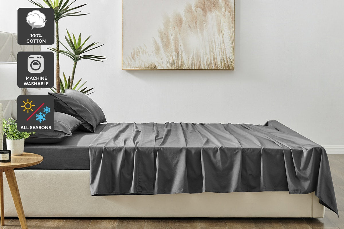 Brosa 100% Sateen Cotton Sheets (Charcoal, Double)