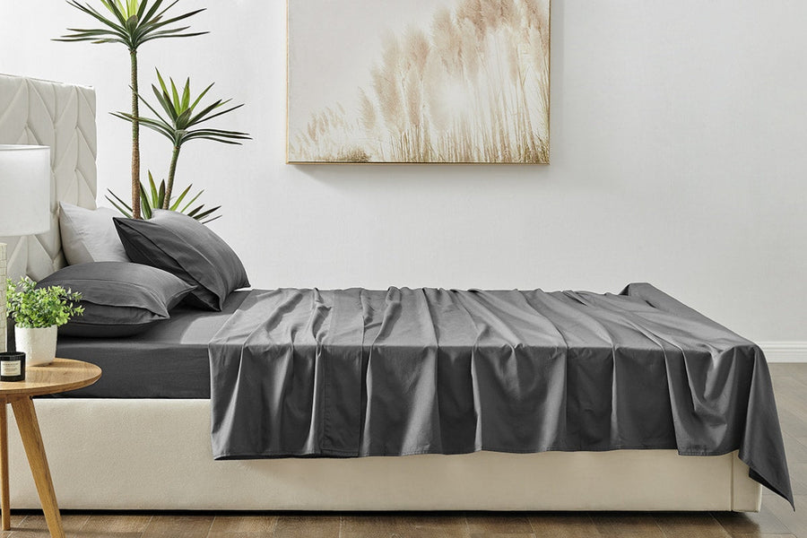Brosa 100% Sateen Cotton Sheets (Charcoal, Double)