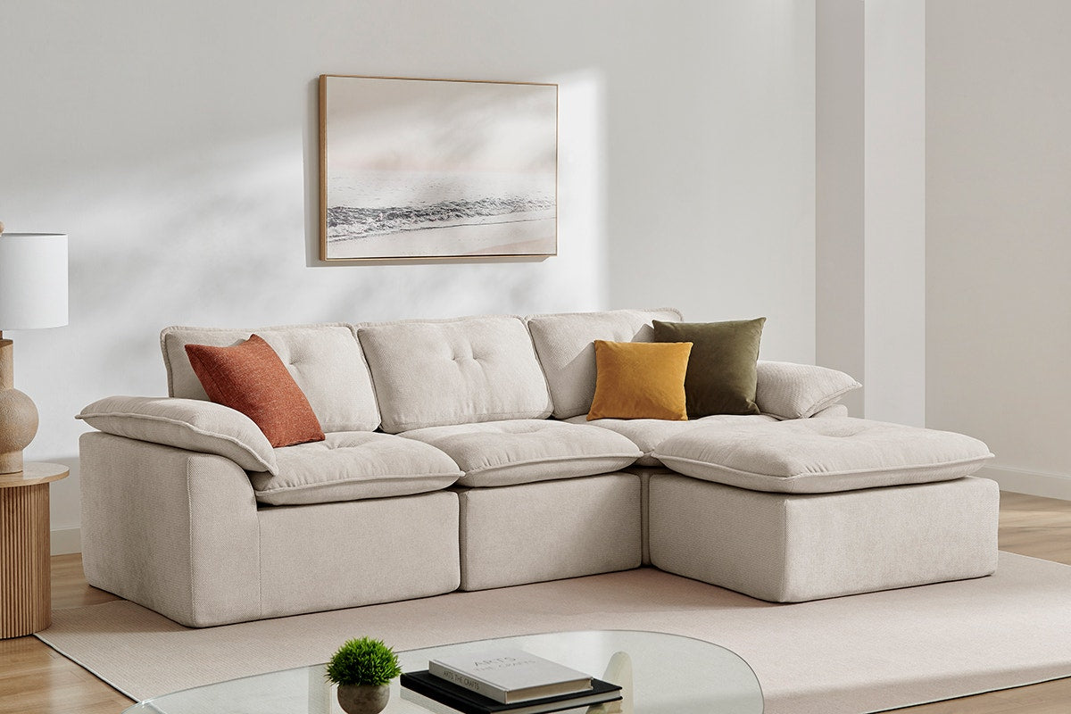 Brosa Castello 4 Seater Compressed Sofa with Ottoman (Beige)
