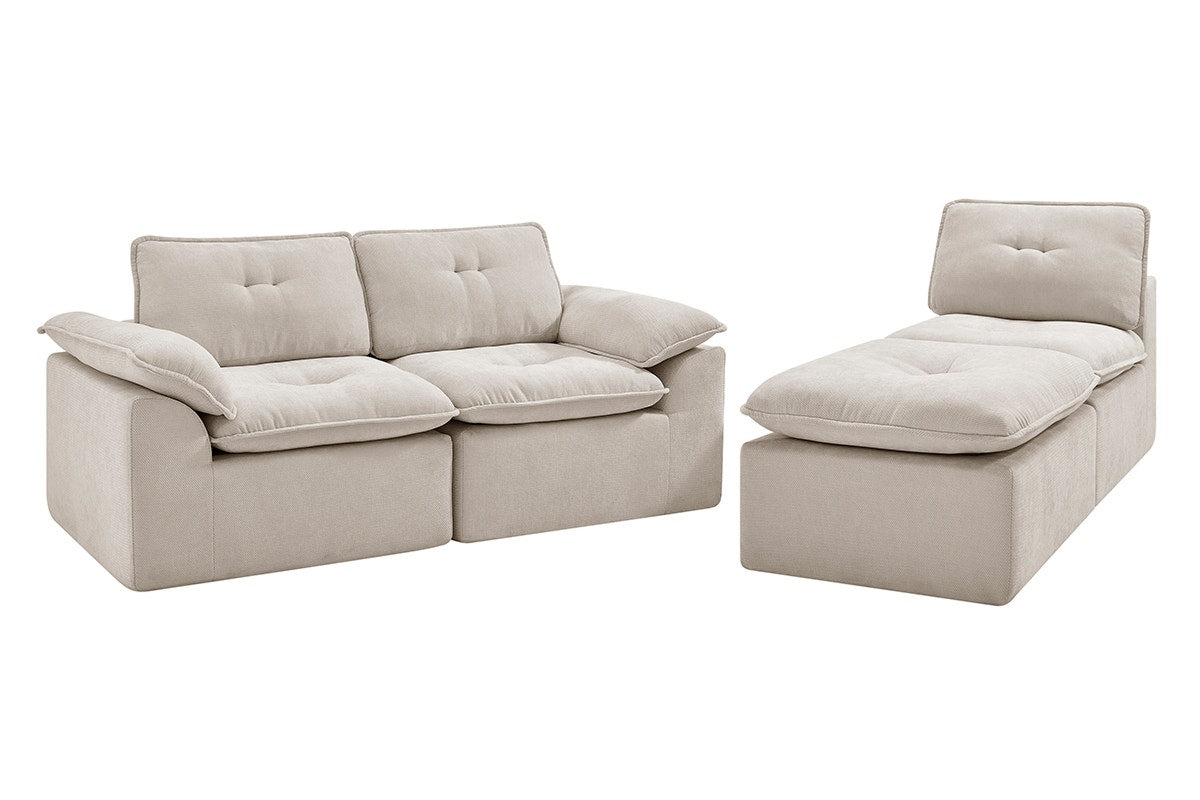 Brosa Castello 4 Seater Compressed Sofa with Ottoman (Beige)