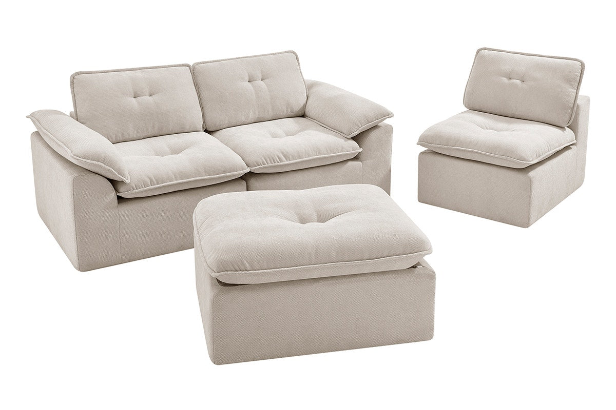 Brosa Castello 4 Seater Compressed Sofa with Ottoman (Beige)