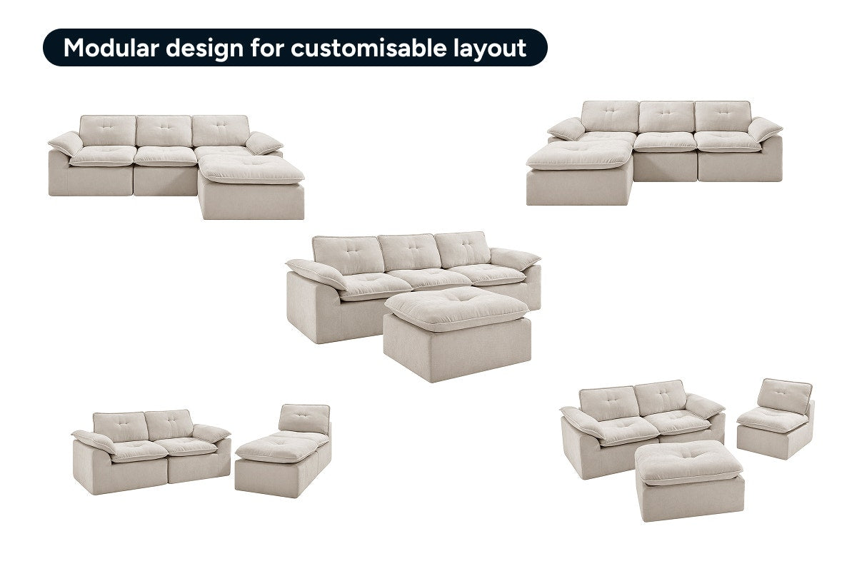 Brosa Castello 4 Seater Compressed Sofa with Ottoman (Beige)