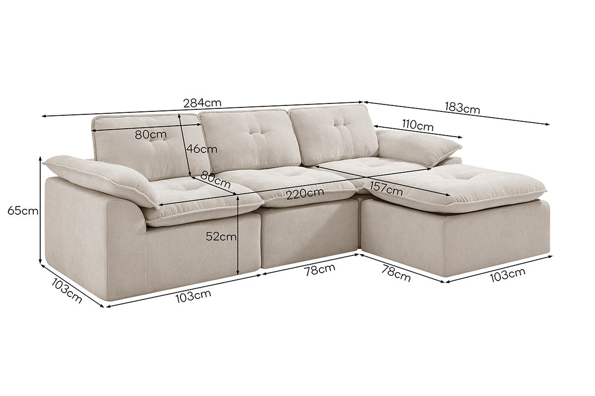 Brosa Castello 4 Seater Compressed Sofa with Ottoman (Beige)