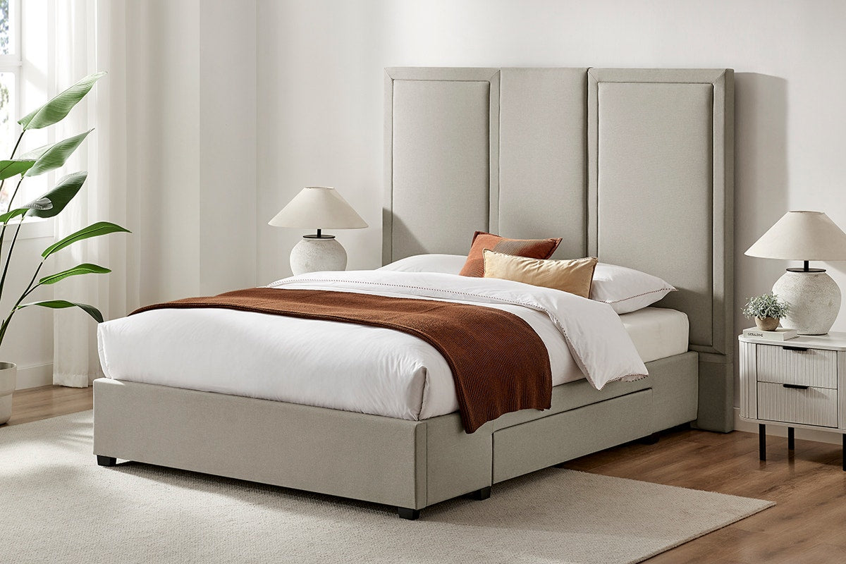 Brosa Erisen Storage Bed Frame with Drawers & Tall Headboard (Grey, Queen)