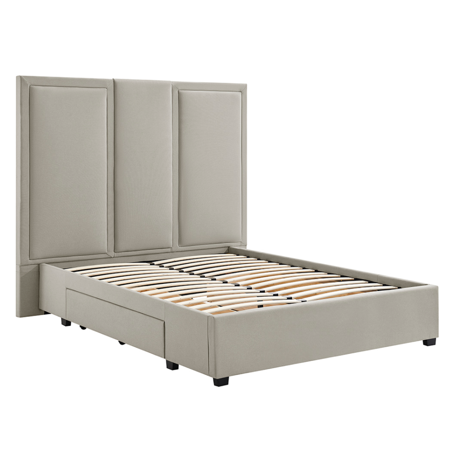 Brosa Erisen Storage Bed Frame with Drawers & Tall Headboard (Grey, Queen)