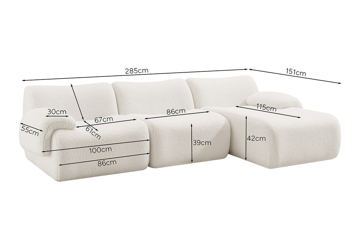 Brosa Grace 4 Seater Compression Sofa with Chaise (White, Left Chaise)