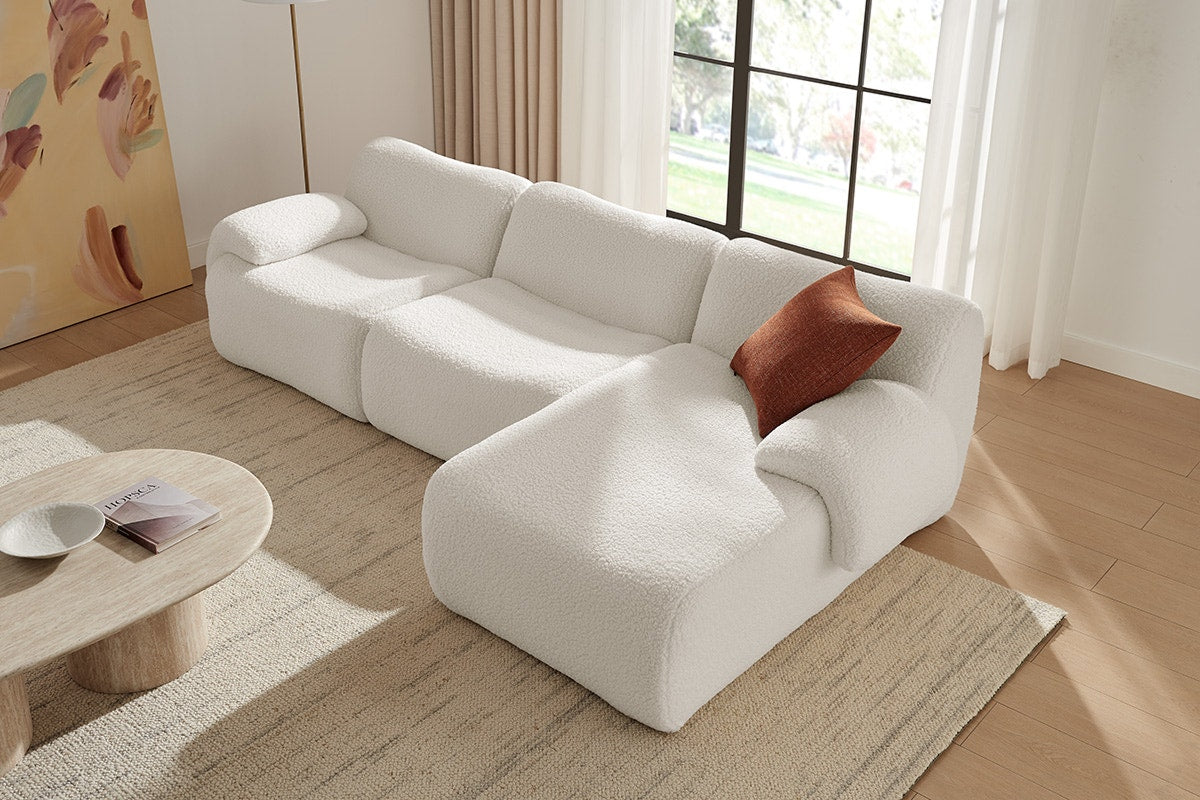 Brosa Grace 4 Seater Compression Sofa with Chaise (White, Left Chaise)
