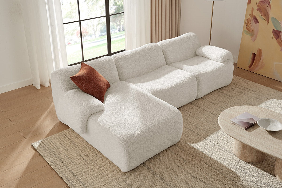 Brosa Grace 4 Seater Compression Sofa with Chaise (White, Right Chaise)