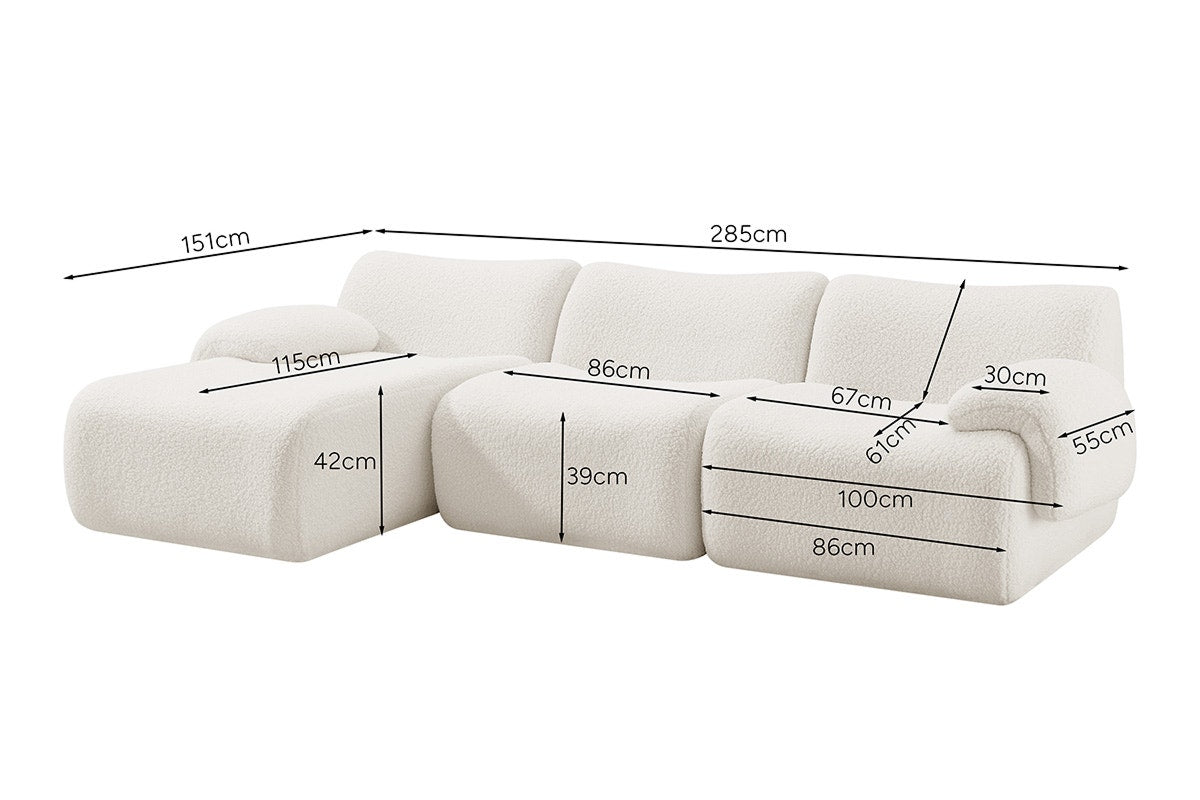 Brosa Grace 4 Seater Compression Sofa with Chaise (White, Right Chaise)