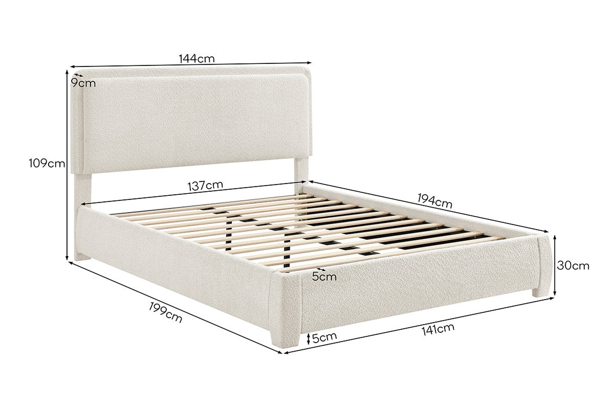 Brosa Havenne Boucle Bed Frame (Cream, Double)