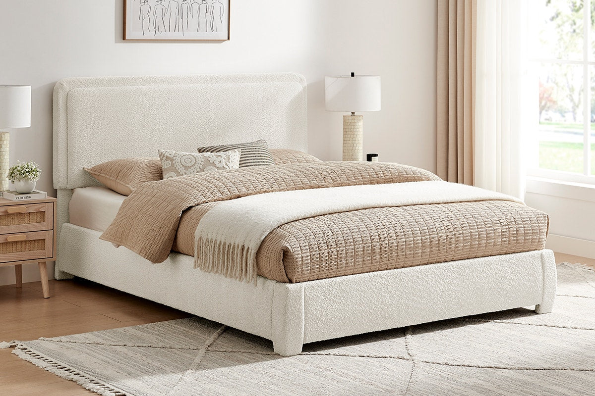 Brosa Havenne Boucle Bed Frame (Cream, Queen)