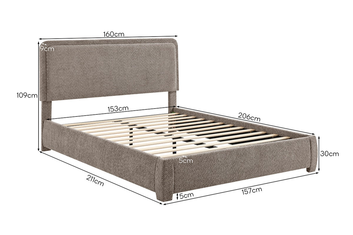 Brosa Havenne Boucle Bed Frame (Grey, Queen)