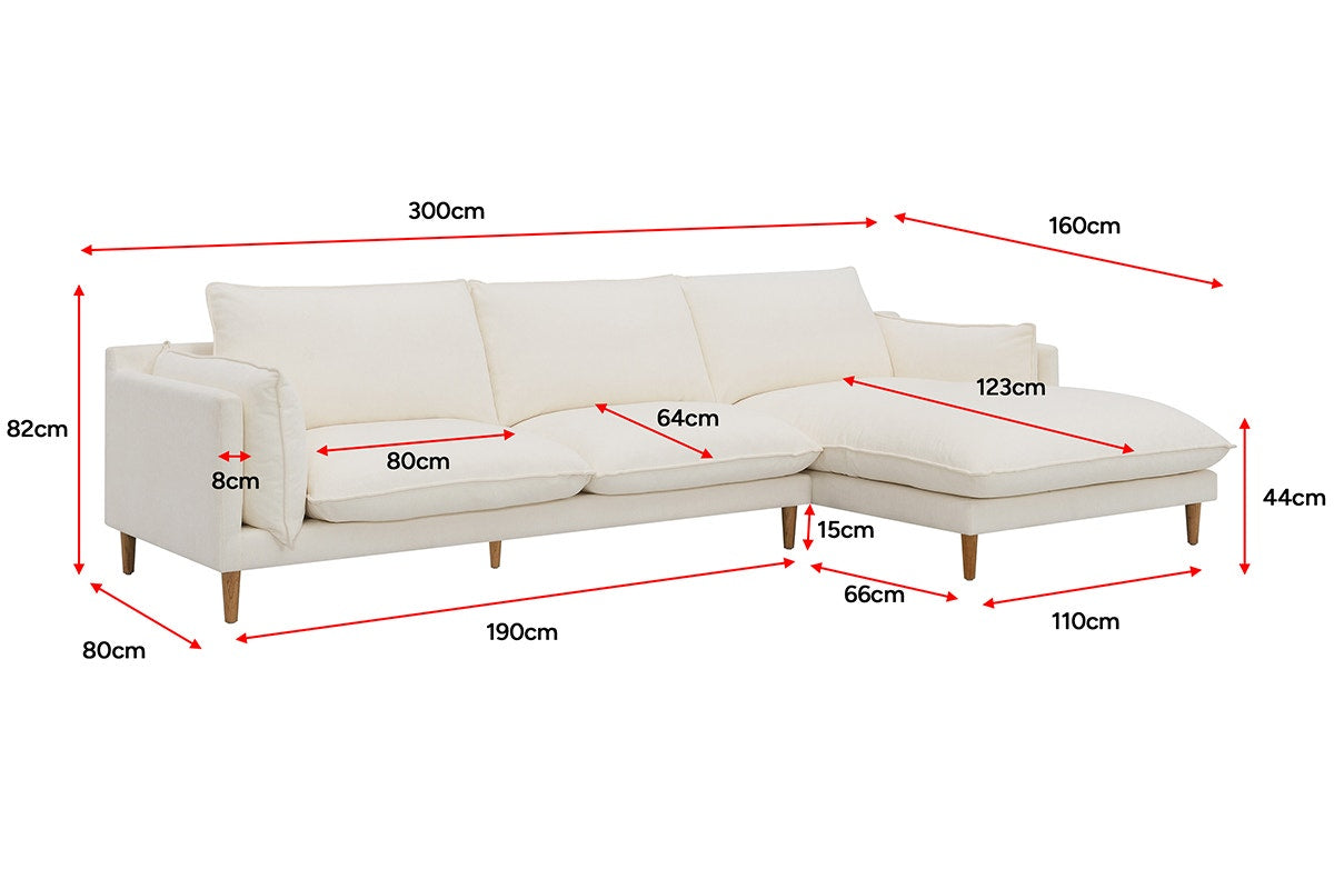 Brosa Jerry 3 Seater Sofa with Chaise (Cream, Right Chaise)