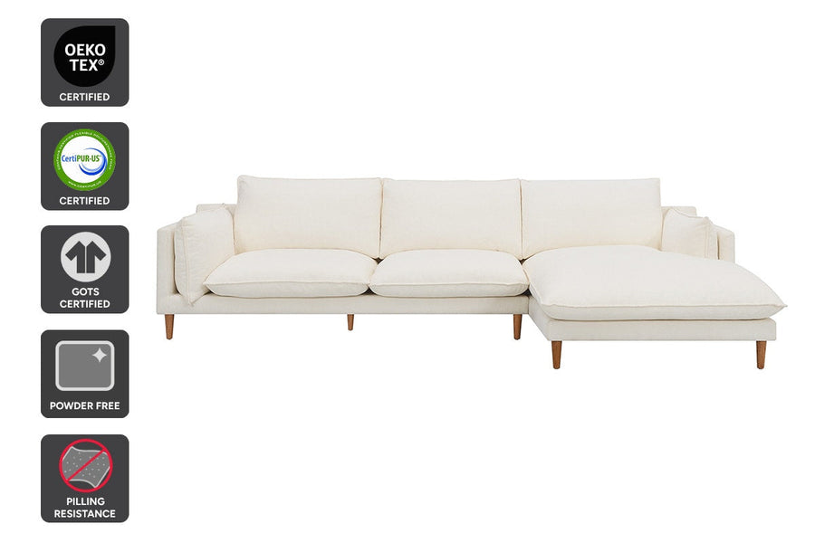Brosa Jerry 3 Seater Sofa with Chaise (Cream, Right Chaise)