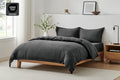Brosa Washed Linen Cotton Quilt Cover Set (Charcoal, Queen)
