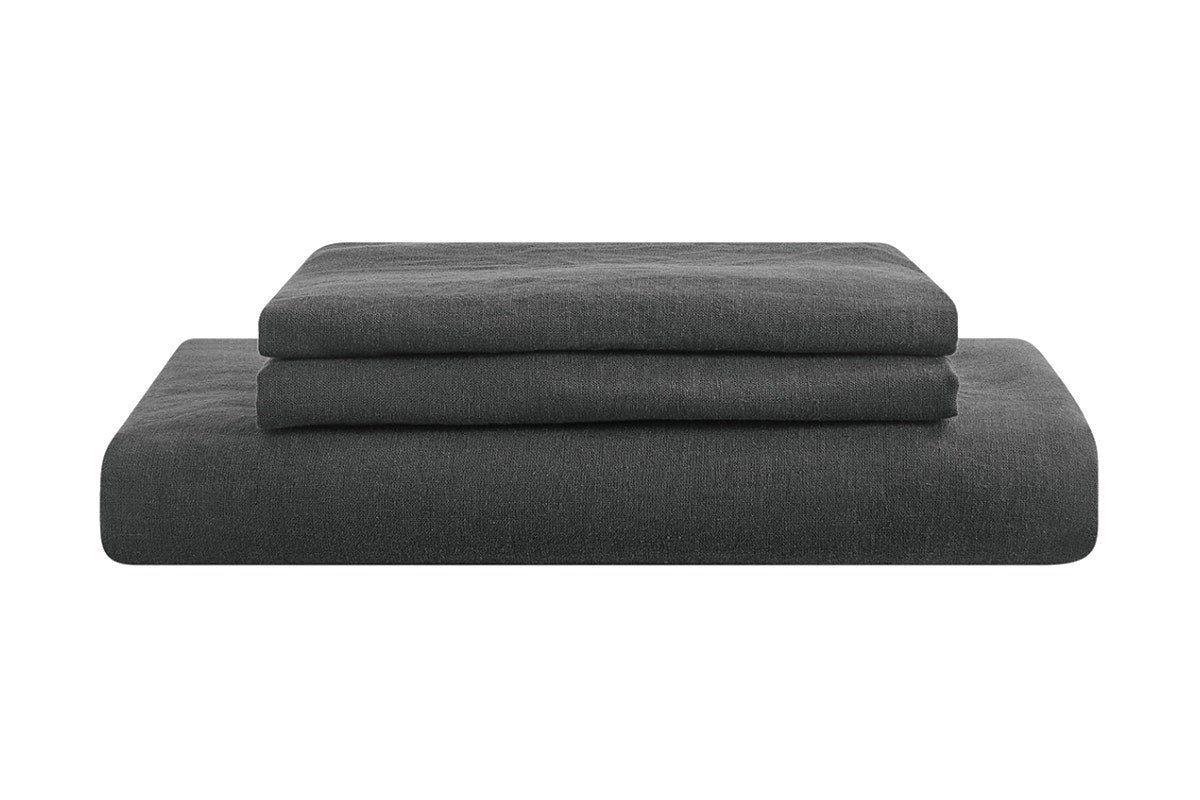 Brosa Washed Linen Cotton Quilt Cover Set (Charcoal, Queen)