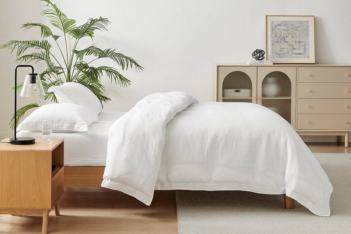 Brosa Washed Linen Cotton Quilt Cover Set (White, Queen)