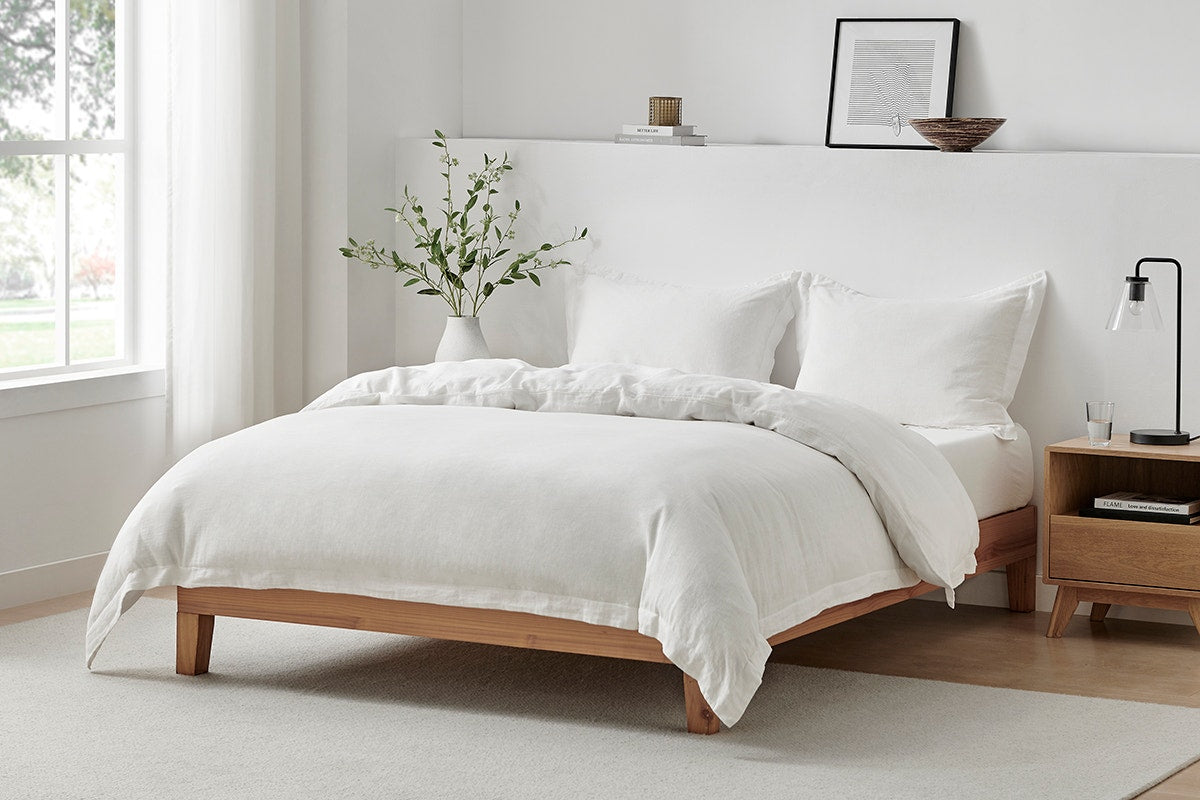 Brosa Washed Linen Cotton Quilt Cover Set (White, King)