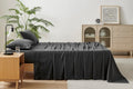 Brosa Washed Linen Cotton Bed Sheet Set (Charcoal, Double)