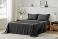 Brosa Washed Linen Cotton Bed Sheet Set (Charcoal, Queen)