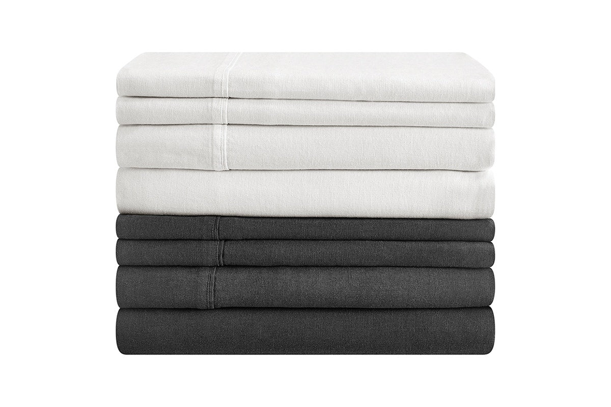 Brosa Washed Linen Cotton Bed Sheet Set (White, Double)