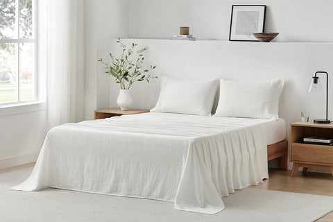 Brosa Washed Linen Cotton Bed Sheet Set (White, King)