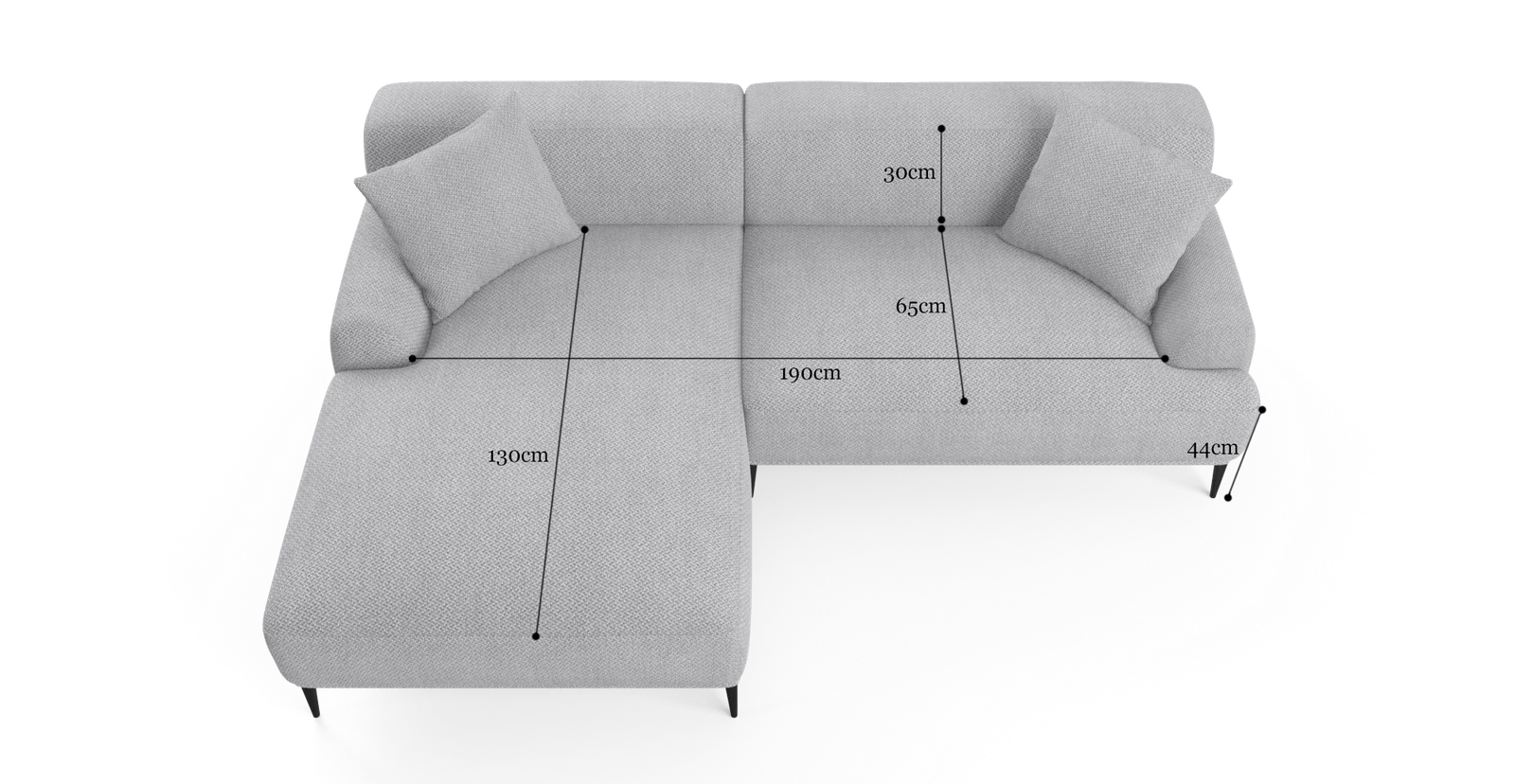 Brosa Seta 4 Seater Sofa with Chaise (Gainsboro Grey; Left Chaise)