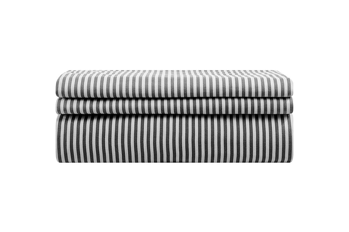 Brosa Stonewashed Cotton Reversible Striped Quilt Cover Set (Charcoal, Queen)