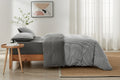 Brosa Stonewashed Cotton Reversible Striped Quilt Cover Set (Charcoal, King)