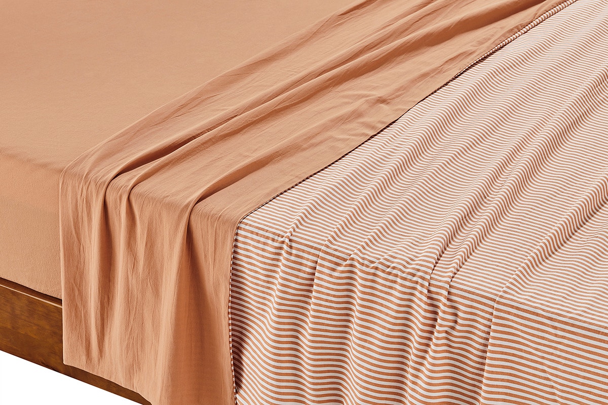 Brosa Stonewashed Cotton Reversible Striped Quilt Cover Set (Terracotta, Double)