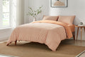 Brosa Stonewashed Cotton Reversible Striped Quilt Cover Set (Terracotta, Queen)