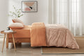 Brosa Stonewashed Cotton Reversible Striped Quilt Cover Set (Terracotta, King)
