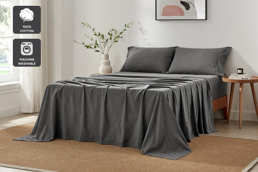 Brosa Stonewashed Cotton Sheet Set (Charcoal, Double)